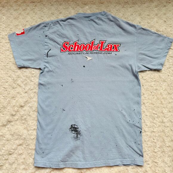 No Limit Lacrosse MLL School of Lax Cotton Y2K Blue Tee Shirt Sz Medium - Picture 5 of 7